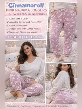💖 Cinnamoroll Pink Pajama Joggers – XS – Sanrio Cozy Lounge Pants